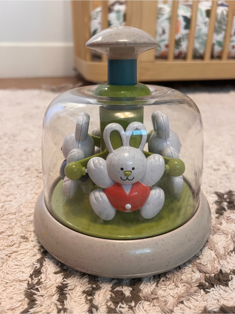 Tool Push-Top Bunny Spinner Toy — Green/White